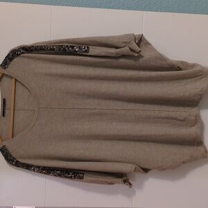 Laurel merino wool silk cashmere blend oversized knit pullover sequin details